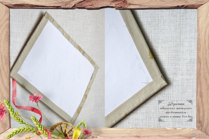 Украшение шкатулки тканью, окрашенной полевыми травами