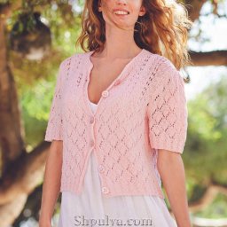 Летний жакет с короткими рукавами и ажурными узорами