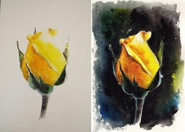 Рисуем желтую розу на черном фоне