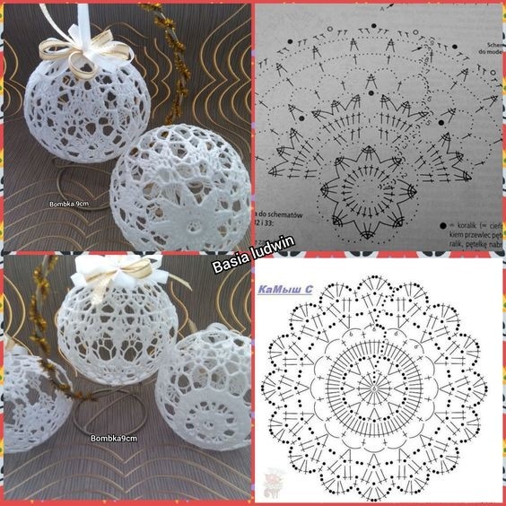 ​Вязаные шары на ёлку