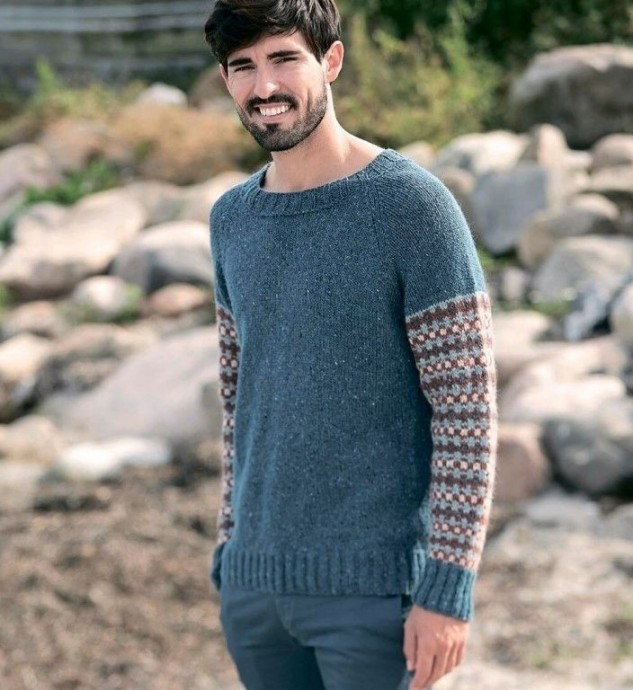 Мужской джемпер с жаккардовыми рукавами