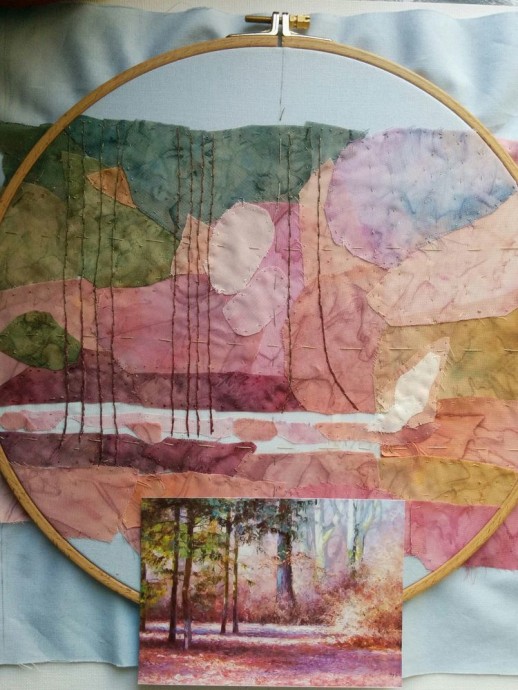 Вышитая картина "Розовый лес"