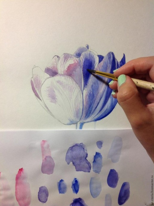 Зимний тюльпан в технике акварельной живописи Зимний тюльпан в технике акварельной живописи