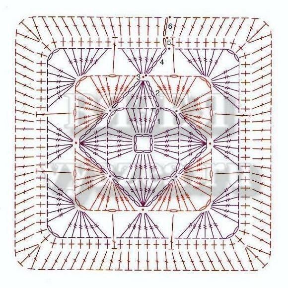 Много схем квадратных мотивов крючком