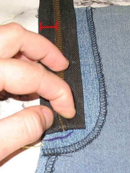 Технология оформления гульфика с молнией на джинсах
