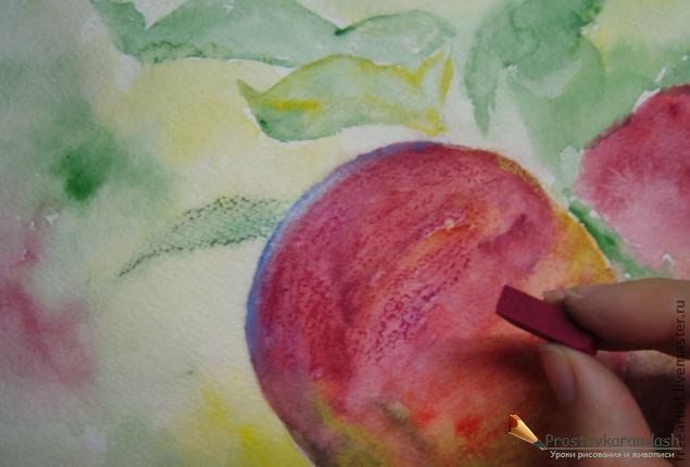 Урок рисования: "Яблочки" в технике сухая пастель-акварель
