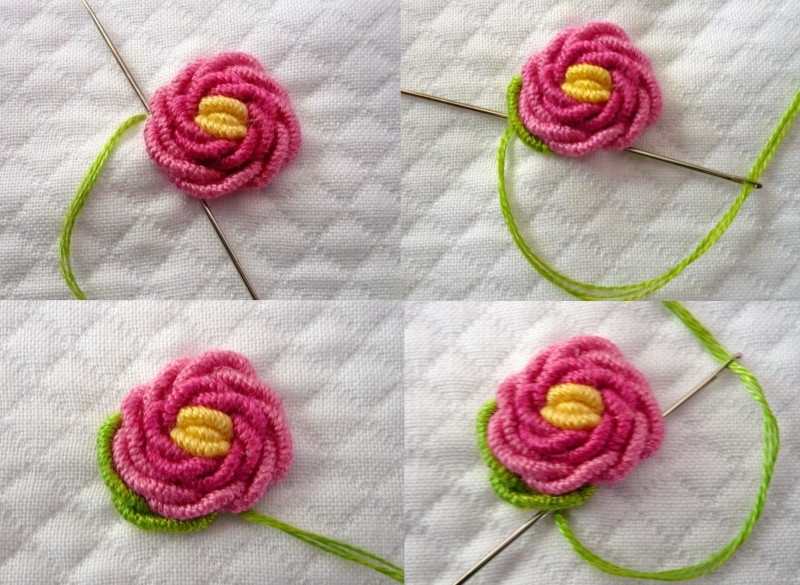 Вышивка розочек спиральным швом