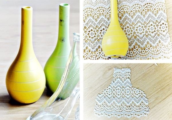 Декор бутылок кружевом