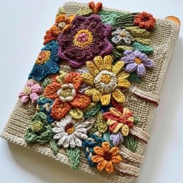 Обложка ежедневника с вязаными цветами