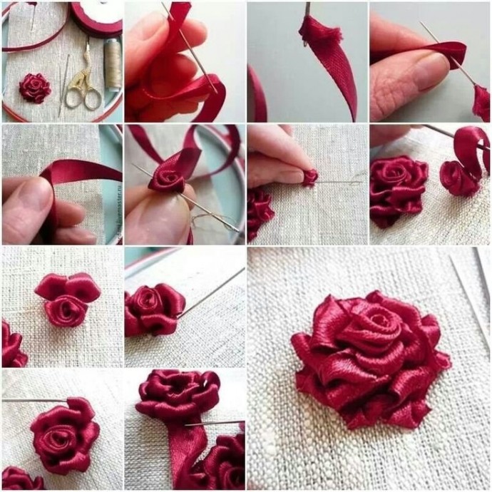 ​Вышиваем розы лентами