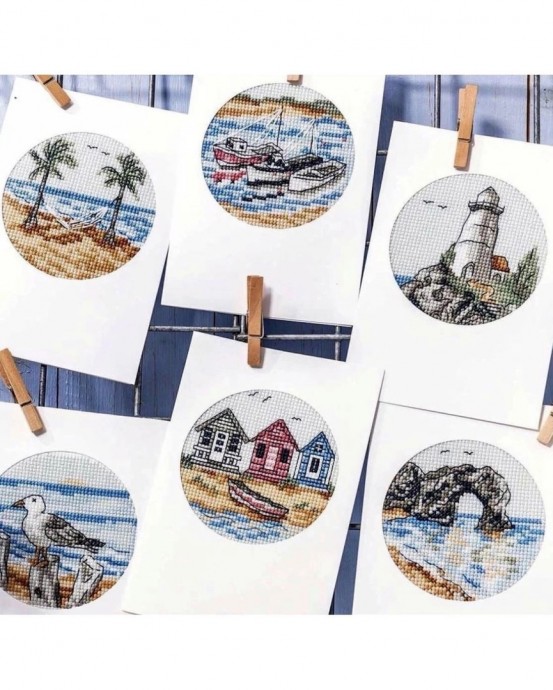 Вышитые открытки с морской тематикой