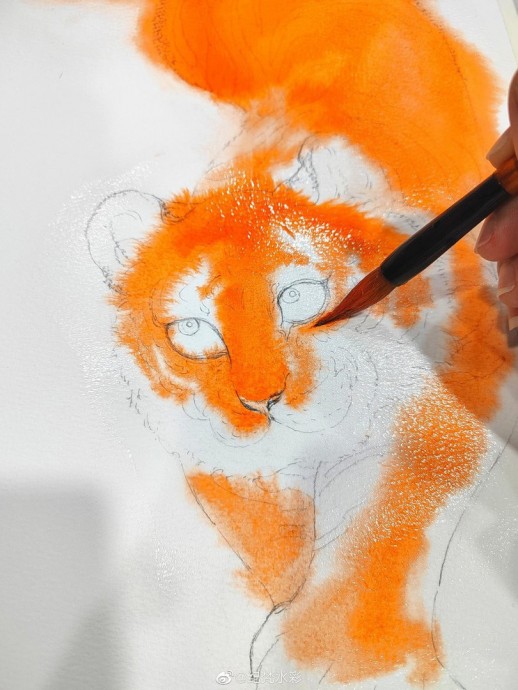 ​Урок рисования акварелью: тигр