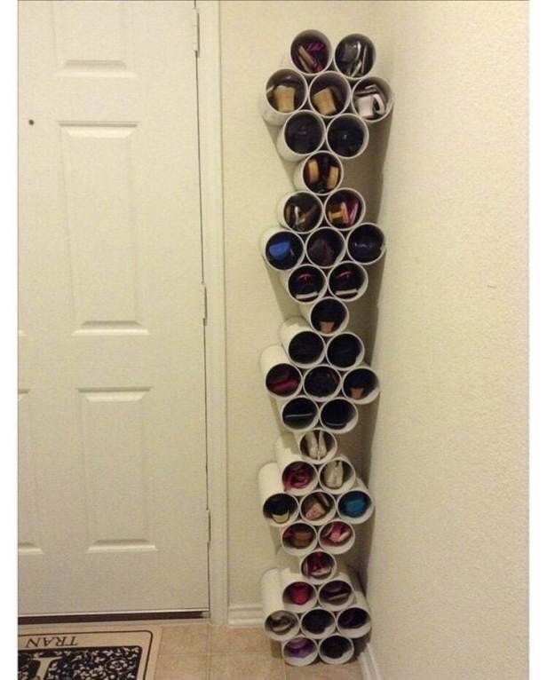 Идеи для хранения обуви в пластиковых трубах