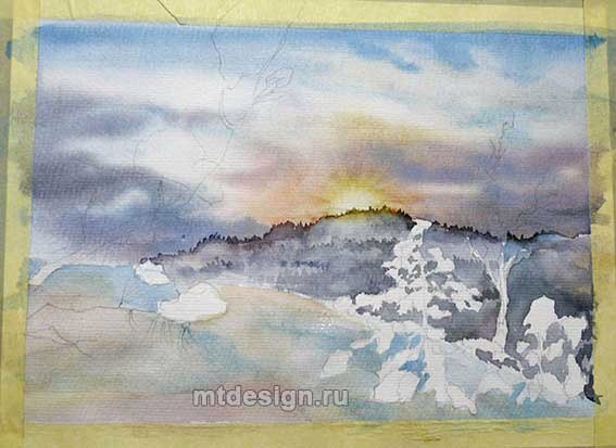 ​Пейзаж с зимними ёлками