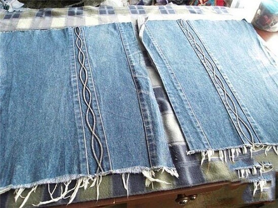 ​Рюкзачок из джинсов и кромок ткани