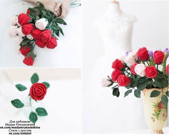 Вяжем розы крючком