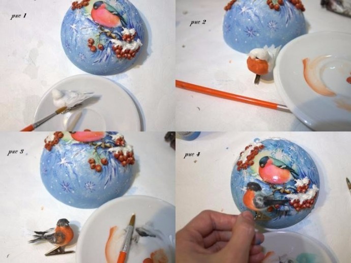 Новогодний шарик "Снегирь и рябина"