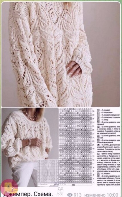 ​Ажурные узоры на спицах для вязания джемперов