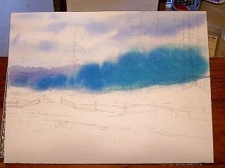 Акварельный пейзаж "Придорожные ели"