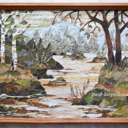 Картина из цветов и листьев в технике ошибана "Утро в лесу"