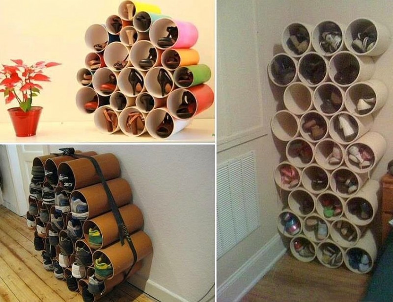 Идеи для хранения обуви в пластиковых трубах
