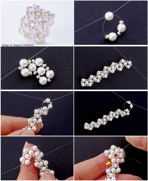 Красивое кольцо из жемчуга и бусин Красивое кольцо из жемчуга и бусин