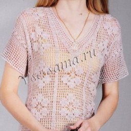 ​Топ светло-розового цвета в филейной технике крючком