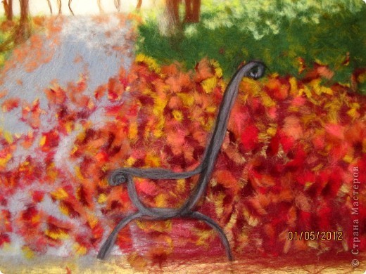 Картина из шерсти "Осень в парке"