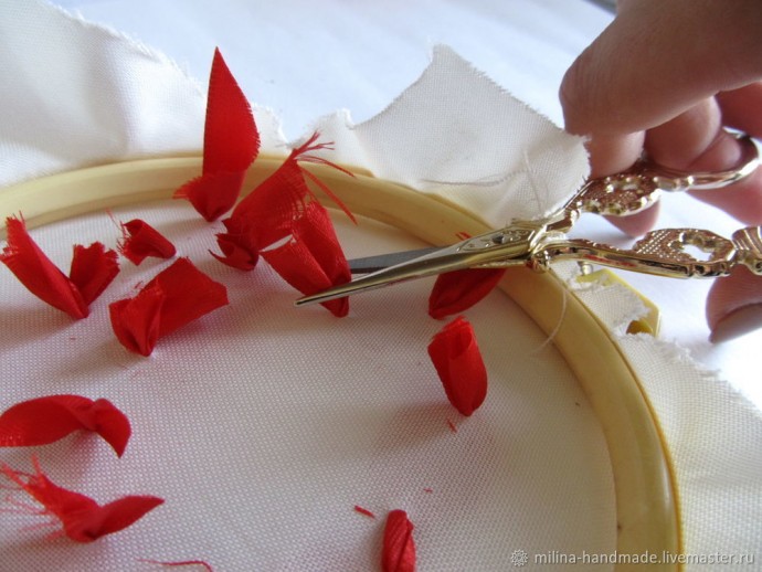 Вышивка клубники атласными лентами Вышивка клубники атласными лентами