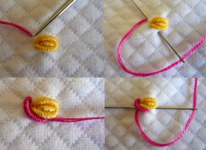 Вышивка розочек спиральным швом