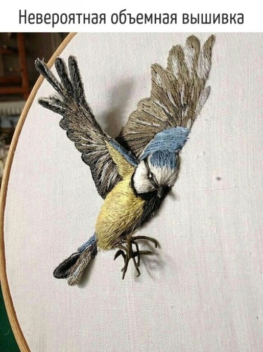 Невероятная объёмная вышивка птичек