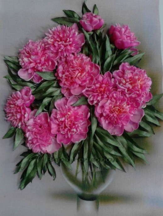 Невероятные идеи вышивки лентами пионов