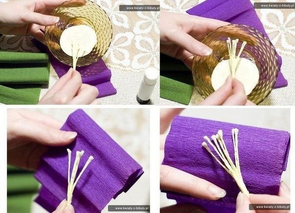 Букетик крокусов из гофрированной бумаги