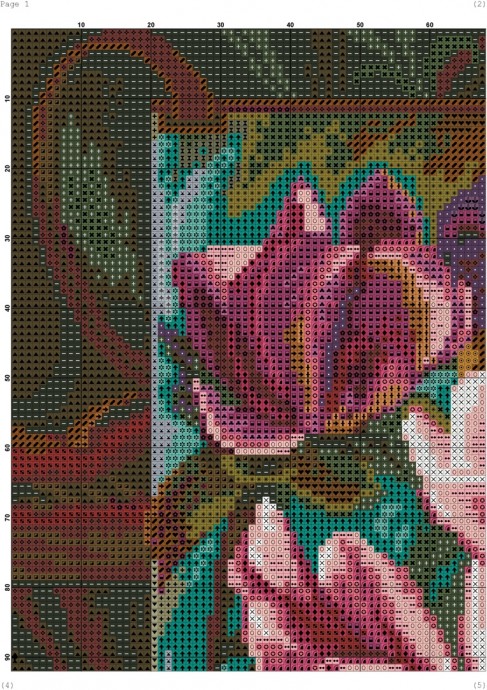 ​Вышивка крестом: яркий цветок на пестром фоне