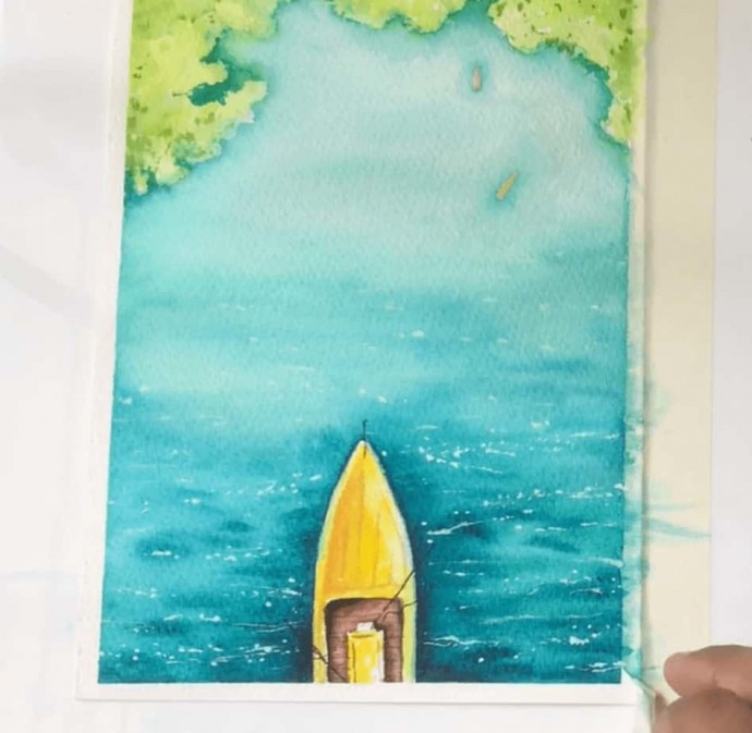 Рисуем лодку акварелью
