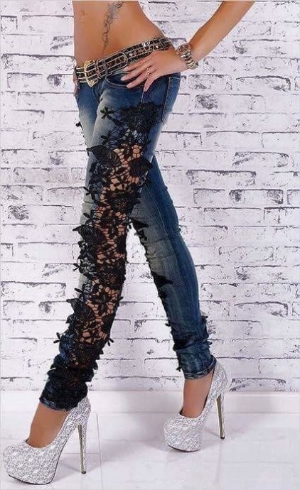 ​Модные тенденции украшения джинсов кружевами
