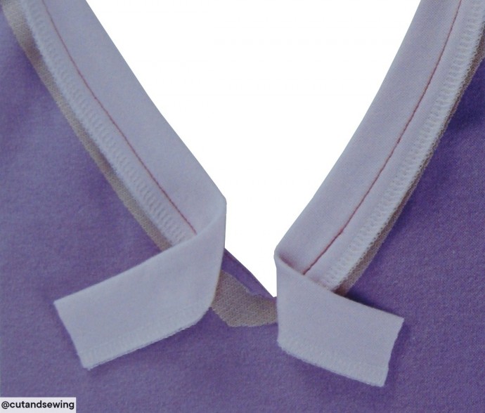 Обработка V-образного выреза горловины бейкой из трикотажного полотна