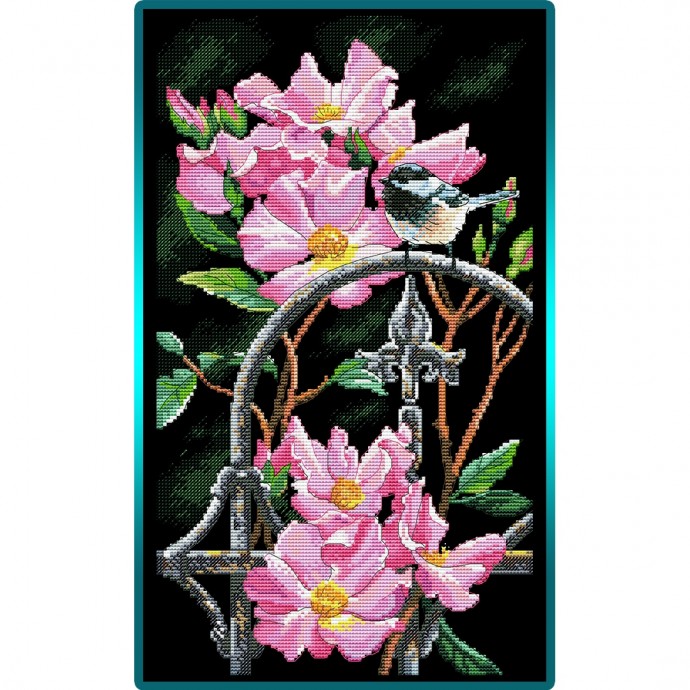 Вышивка нежных цветов на черном фоне