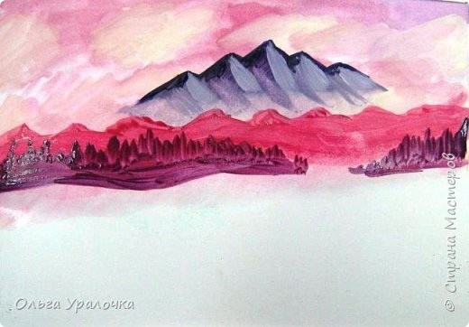 ​Рисуем темные горы гуашью