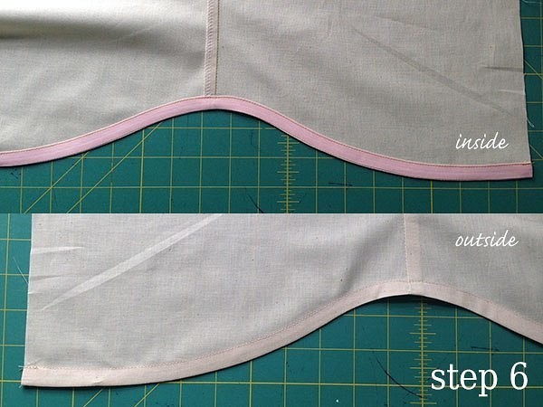 Обработка криволинейного низа изделия косой бейкой