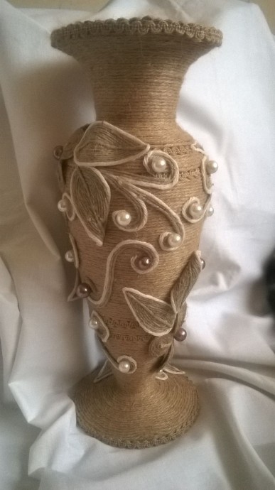 Декорирование вазы бечевкой
