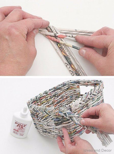 Корзинка-органайзер из газетных трубочек Корзинка-органайзер из газетных трубочек