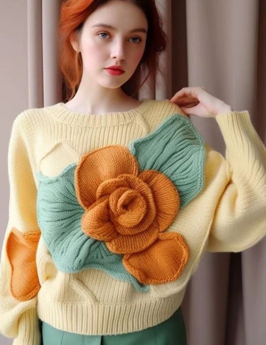 Невероятные идеи для вязания свитеров с объемными цветами