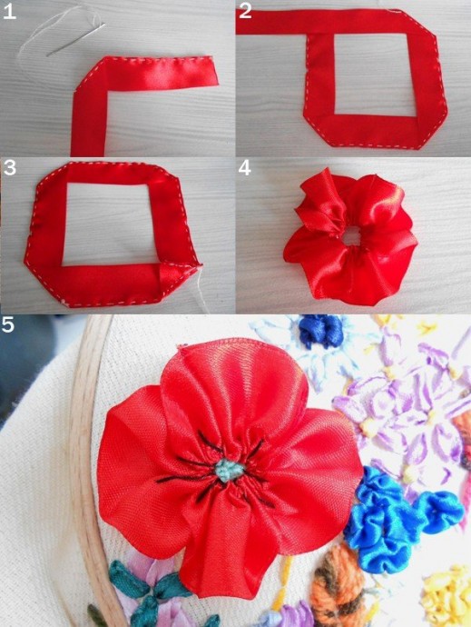 Большое панно: вышивка атласными лентами