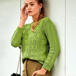 ​Яблочно-зеленый ажурный пуловер