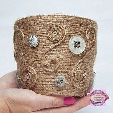 Декорирование цветочного горшка шпагатом