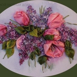 Вышивка лентами: сирень и тюльпаны