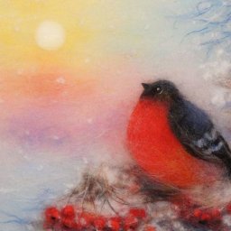 Снегирь в технике шерстяной акварели