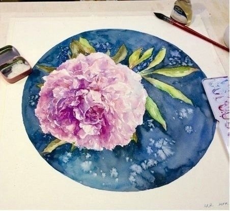 Урок рисования акварелью: шикарный цветок