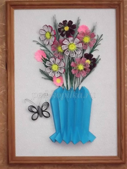 Картина с цветами в технике квиллинга: мастер-класс